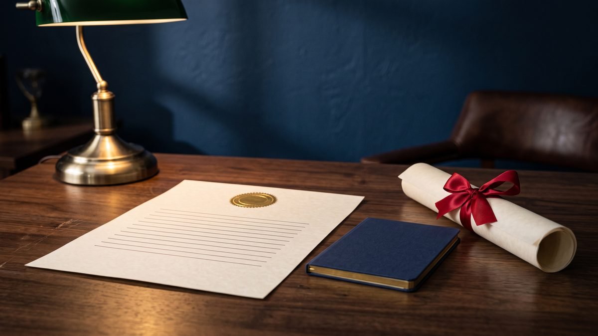 A sealed certificate beside a plain bank passbook and a property deed tied with ribbon, the kinds of assets heirs must document before a transfer