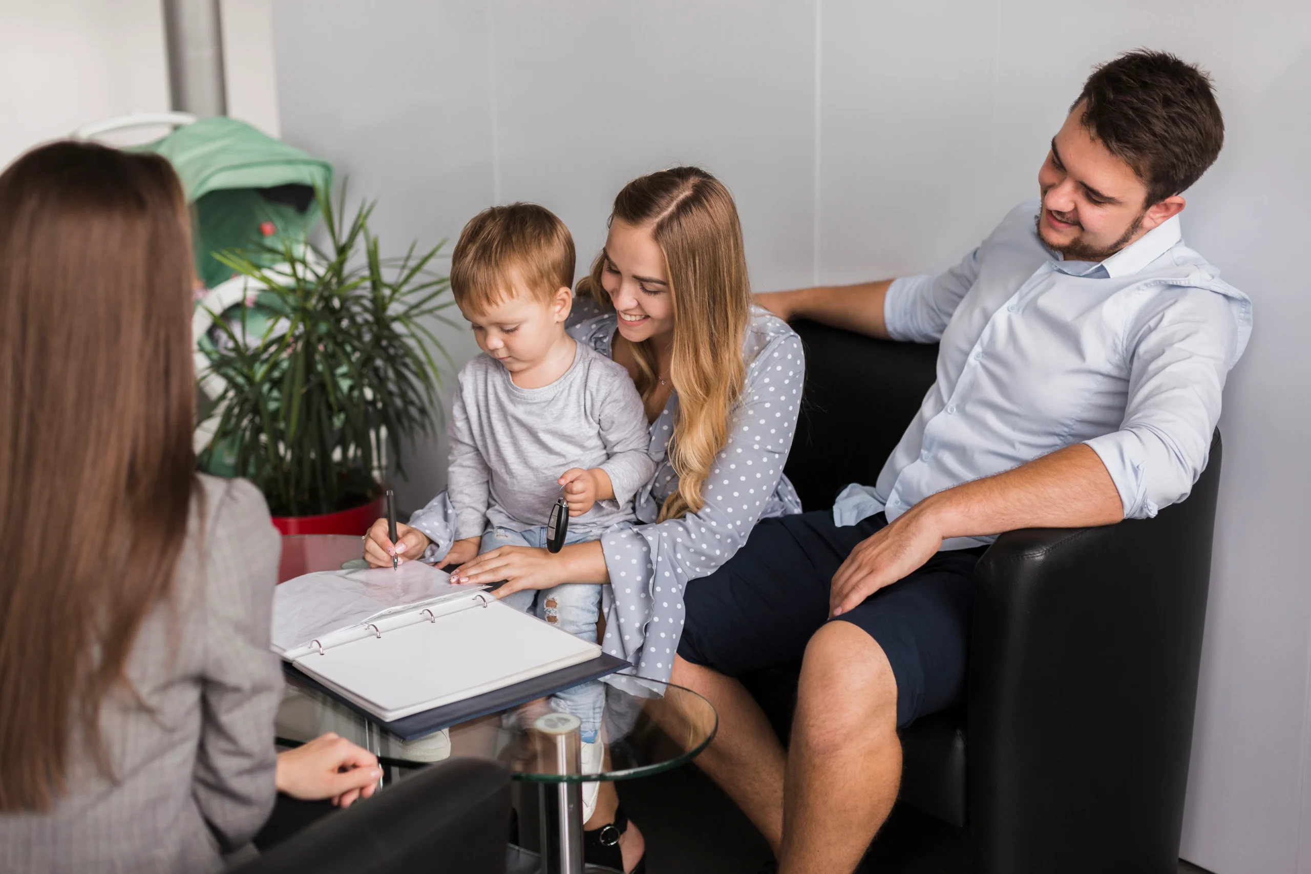 Family lawyer assisting clients with legal documentation